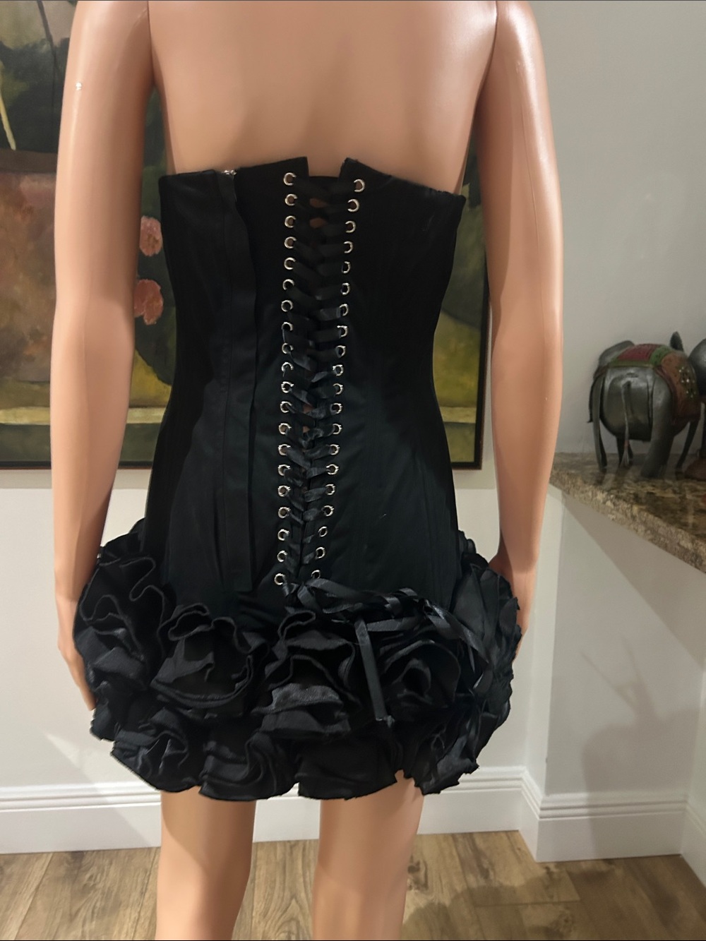 NWT Mermaid Way It girl rose-flower corset black mini dress - Picture 5 of 16